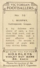 1933 Hoadley's Victorian Footballers #32 Leonard Murphy Back